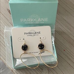 Park Lane Black Stone and Gold Hoop Earrings